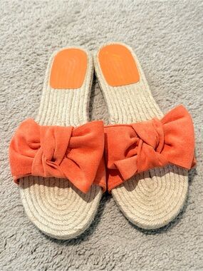 Women's Orange Bow Espadrille Slide Sandals with Knotted Upper